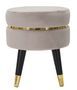 Tabouret bas gris en velours avec finitions dorées Kyro