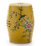 Tabouret bas oriental jaune motifs fleurs