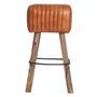 Tabouret de bar cuir marron et pieds acacia massif clair Marina