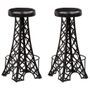 Tabouret de bar cuir véritable et pieds métal noir Eishi - Lot de 2