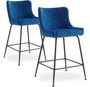 Tabouret de bar velours bleu et pieds métal noir Ella - Lot de 2