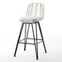 Tabouret haut de jardin rotin synthétique blanc et métal noir Ousfa