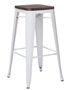 Tabouret haut industriel acier brillant et assise en bois massif marron Reko 76 cm