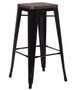 Tabouret haut industriel acier brillant et assise en bois massif marron Reko 76 cm