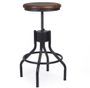 Tabouret rond industriel KUBA – Bois de manguier & fer noir – Hauteur réglable
