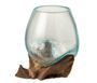 Vase verre et pied bois recyclé AZURA - H 13 cm