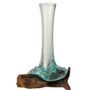 Vase verre et pied bois recyclé Azura H 30 cm