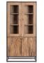 Vitrine 4 portes bois clair de Sheesham et acier noir Klazik 88 cm