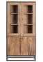 Vitrine 4 portes KLAZIK 88 cm bois clair de Sheesham et acier noir