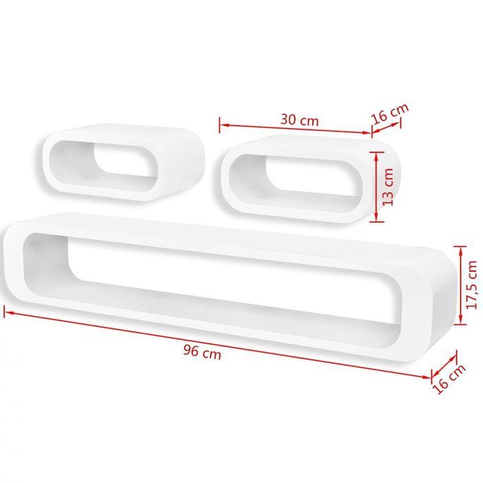 3 Etagères Cubes murales MDF Stockage livre/DVD Blanc Rectangulaire - Photo n°7