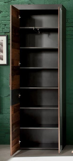 Armoire 1 porte mélaminé chêne foncé et gris avec miroir Orcel - Photo n°3