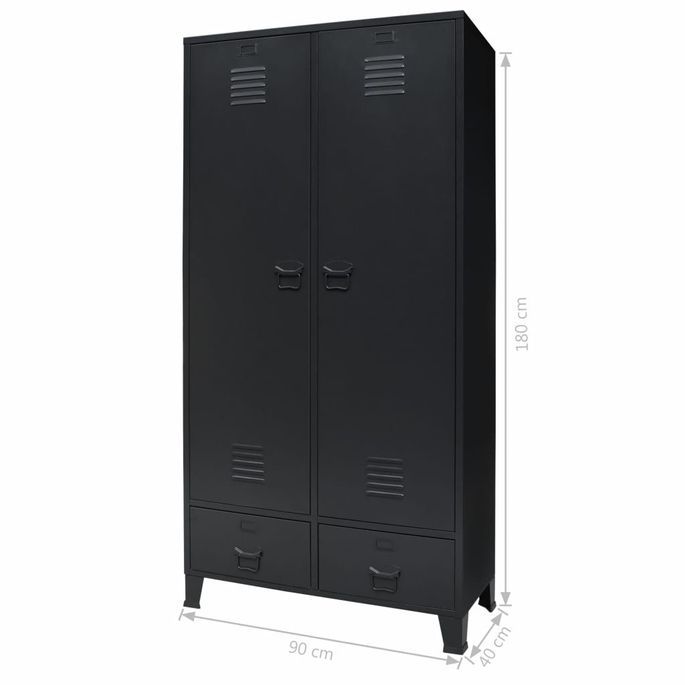Armoire 2 portes 2 tiroirs métal noir industriel Kibane - Photo n°4