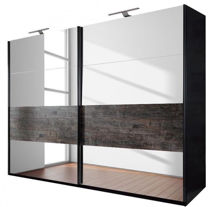 Mobel Select - Armoire 2 Portes Coulissantes Miroir Et Bois Marron Loft ...