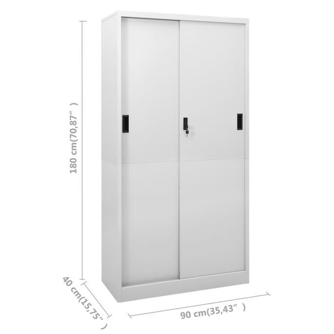 Armoire à bureau porte coulissante Gris clair 90x40x180cm Acier - Photo n°9