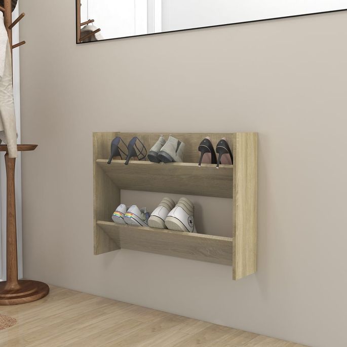 Armoire à chaussures murale Chêne Sonoma 80x18x60 cm - Photo n°2