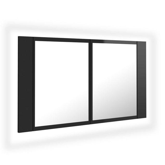 Armoire à miroir de bain à LED Noir brillant 80x12x45 cm - Photo n°2