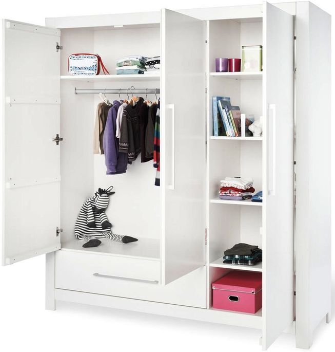 Pinolino Armoire bébé 3 portes 1 tiroir pin massif blanc Puro