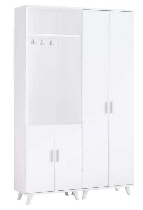 Armoire d'entrée 4 portes avec porte manteaux bois blanc Kolopa 120 cm - Photo n°1