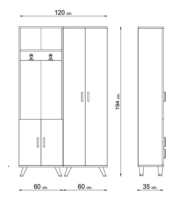 Armoire d'entrée 4 portes avec porte manteaux bois blanc Kolopa 120 cm - Photo n°4