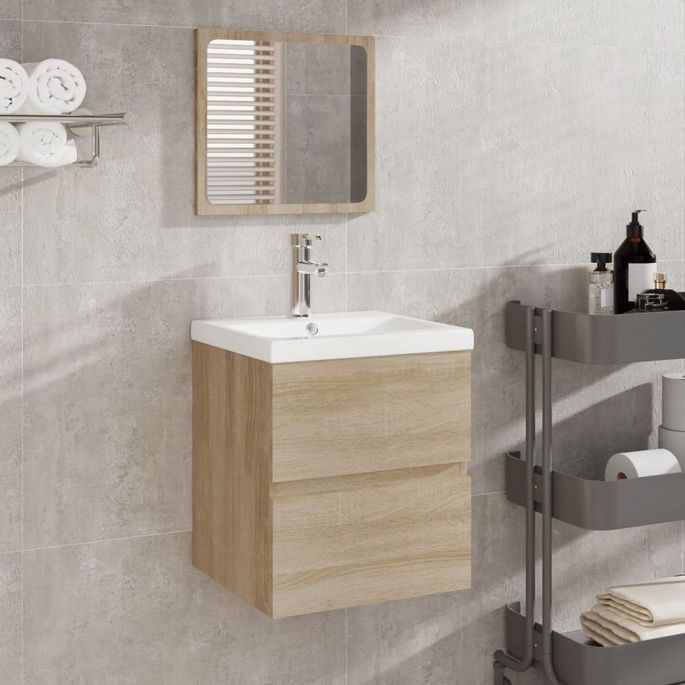 Armoire de bain avec miroir Chêne Sonoma Bois d'ingénierie - Photo n°1