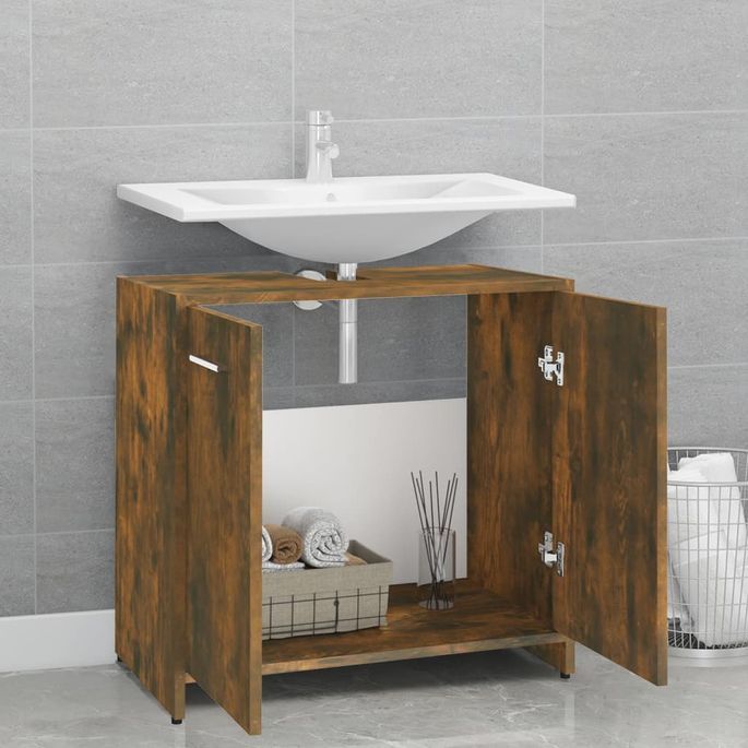 Armoire de bain Chêne fumé 60x33x60 cm Bois d'ingénierie - Photo n°3
