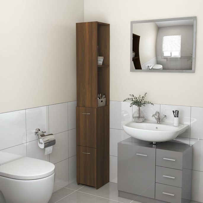 Armoire de bain Chêne marron 25x25x170 cm Bois d'ingénierie - Photo n°1