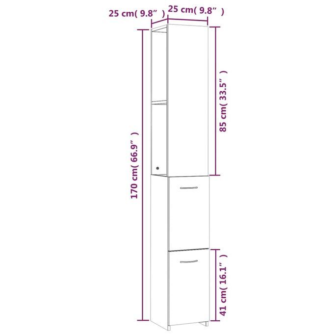 Armoire de bain Chêne marron 25x25x170 cm Bois d'ingénierie - Photo n°8
