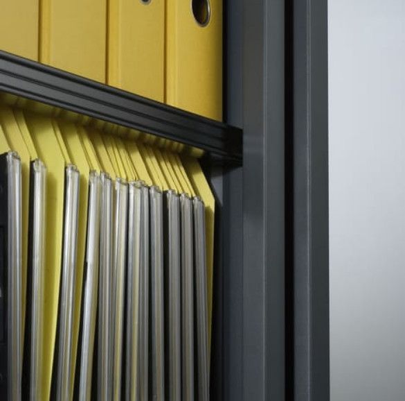 Armoire de bureau à rideaux anthracite 2 portes coulissantes merisier Klass L 90 x H 100 x P 45 cm - Photo n°3