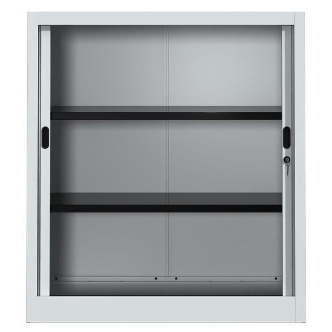 Armoire de bureau à rideaux anthracite 2 portes coulissantes merisier Klass L 90 x H 100 x P 45 cm - Photo n°6