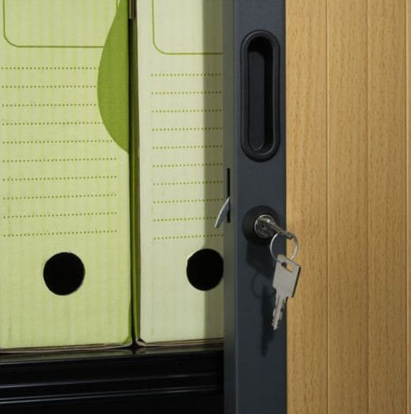 Armoire de bureau à rideaux anthracite 2 portes coulissantes merisier Klass L 90 x H 180 x P 43 cm - Photo n°3