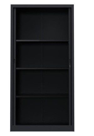 Armoire de bureau à rideaux anthracite 2 portes coulissantes merisier Klass L 90 x H 180 x P 43 cm - Photo n°7