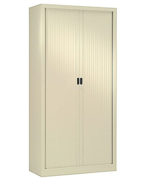 Armoire de bureau à rideaux beige 2 portes coulissantes Giao L 90 x H 180 x P 43 cm - Photo n°1