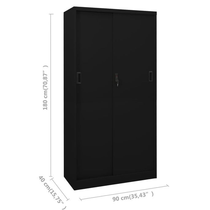 Armoire de bureau avec porte coulissante Noir 90x40x180cm Acier - Photo n°9