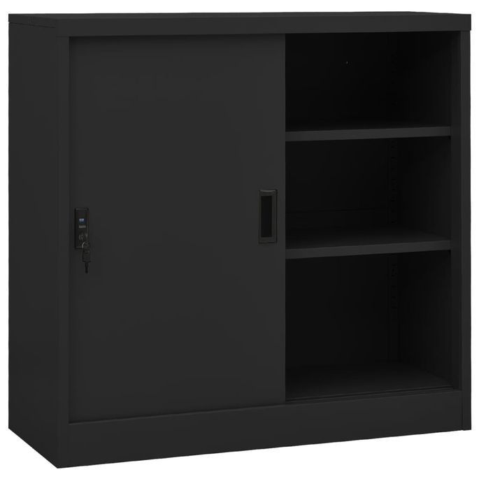 Home Armoire De Bureau Porte Coulissante Anthracite 90x40x90cm Acier Lestendances Fr