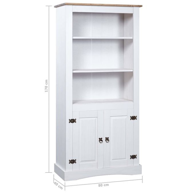 Armoire de rangement 2 portes 3 étagères pin massif ciré blanc et bois clair Harrie - Photo n°5