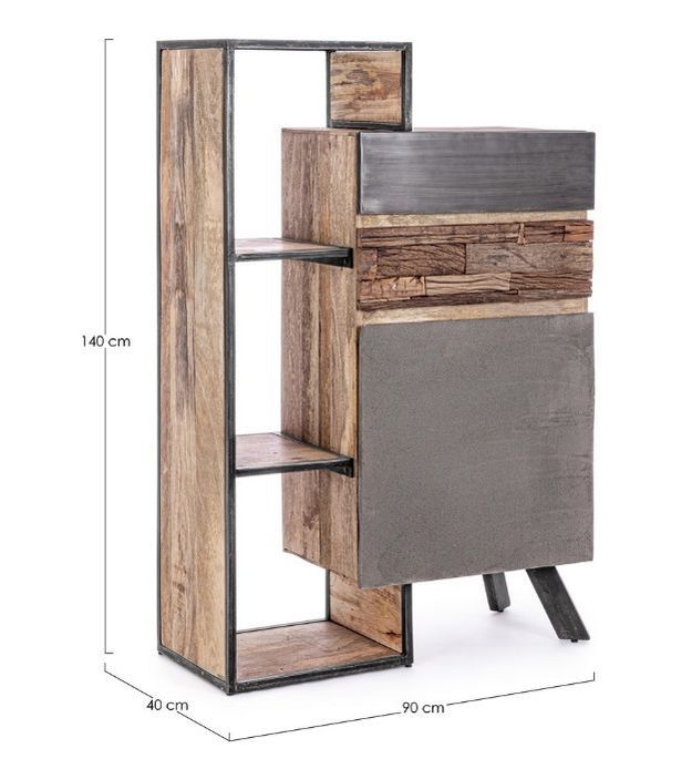 Armoire de rangement industrielle 4 portes 1 porte 2 tiroirs bois de manguier recyclé et acier noir Kramer 90 cm - Photo n°13
