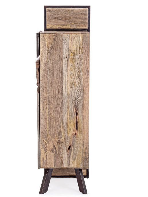 Armoire de rangement industrielle 4 portes 1 porte 2 tiroirs bois de manguier recyclé et acier noir Kramer 90 cm - Photo n°15