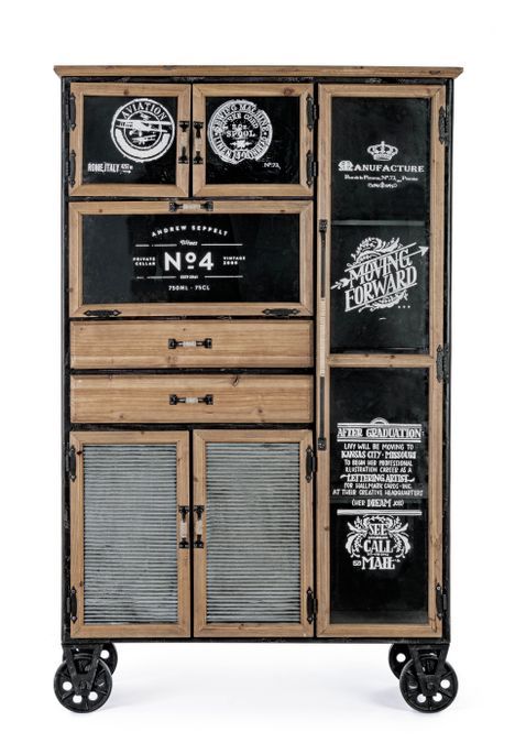 Armoire de rangement industrielle sur roulettes 6 portes 2 tiroirs en acier noir Klara 95 cm - Photo n°7