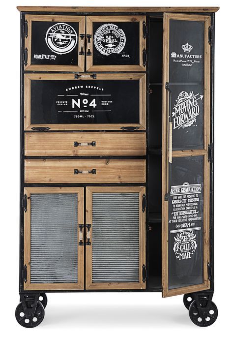 Armoire de rangement industrielle sur roulettes 6 portes 2 tiroirs en acier noir Klara 95 cm - Photo n°1