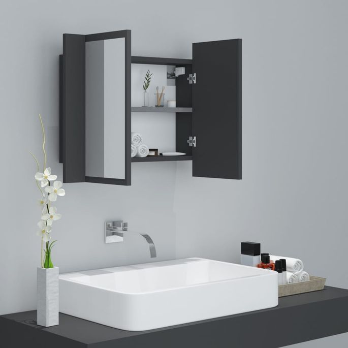 Armoire de salle de bain à miroir à LED Gris 60x12x45 cm - Photo n°7