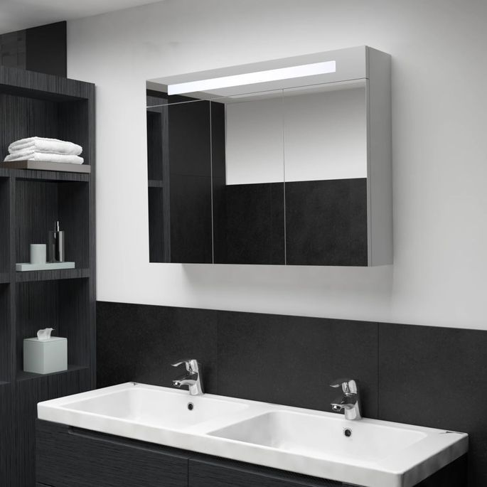 Armoire de salle de bain à miroir LED 88x13x62 cm - Photo n°2