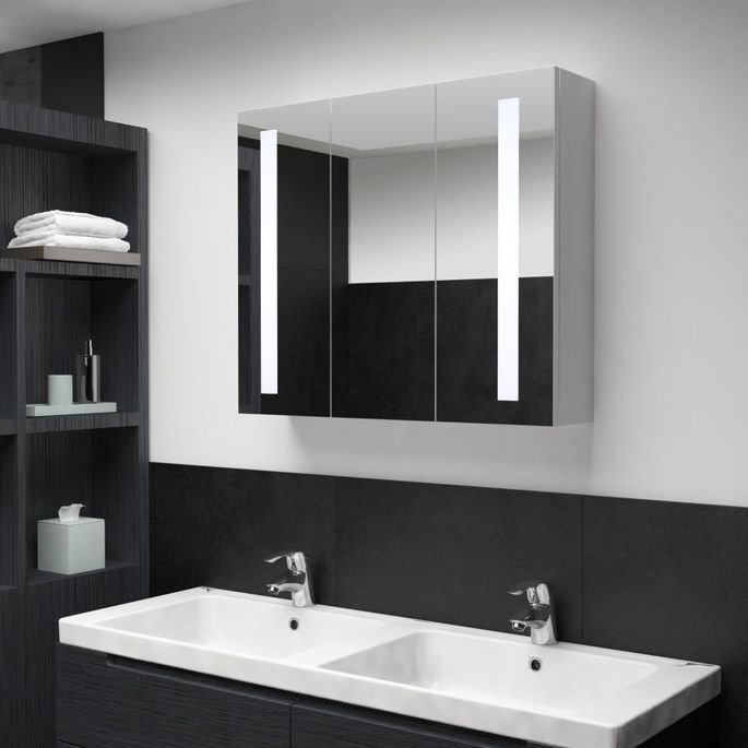 Armoire de salle de bain à miroir LED 89x14x62 cm - Photo n°2