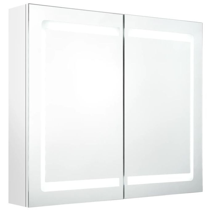 Armoire de salle de bain à miroir LED Blanc brillant 80x12x68cm - Photo n°1