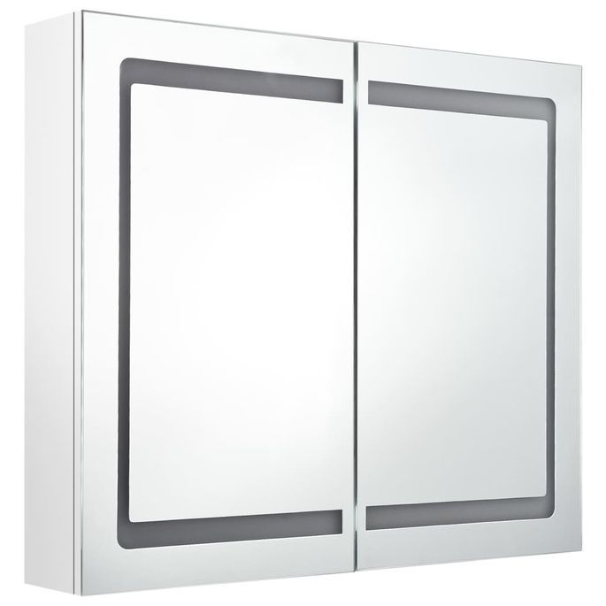 Armoire de salle de bain à miroir LED Blanc brillant 80x12x68cm - Photo n°3
