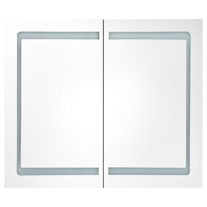 Armoire de salle de bain à miroir LED Blanc brillant 80x12x68cm - Photo n°4