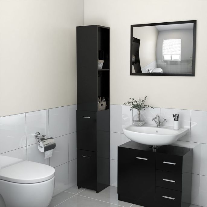 Armoire de salle de bain Noir 25x25x170 cm - Photo n°2