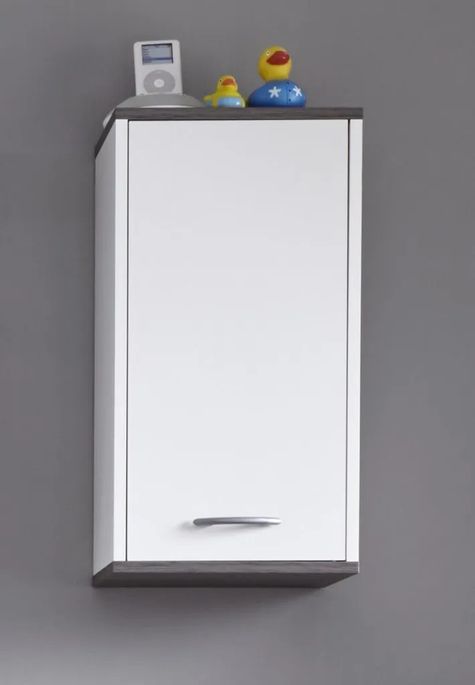 Armoire de toilette 1 porte mélaminé blanc et gris mat Dufay - Photo n°5