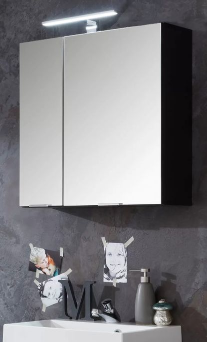 Armoire de toilette 2 portes mélaminé anthracite avec miroir Bard - Photo n°4