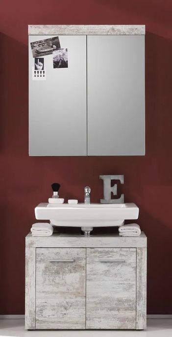 Armoire de toilette 2 portes mélaminé blanc avec miroir Cali - Photo n°2
