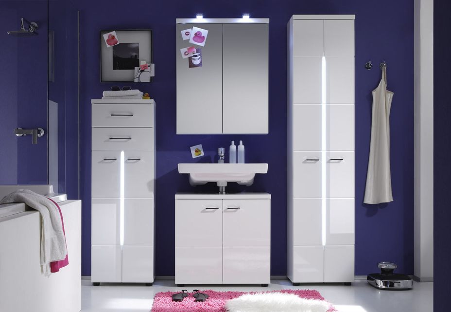 Armoire de toilette 2 portes mélaminé blanc avec miroir Polyn - Photo n°7